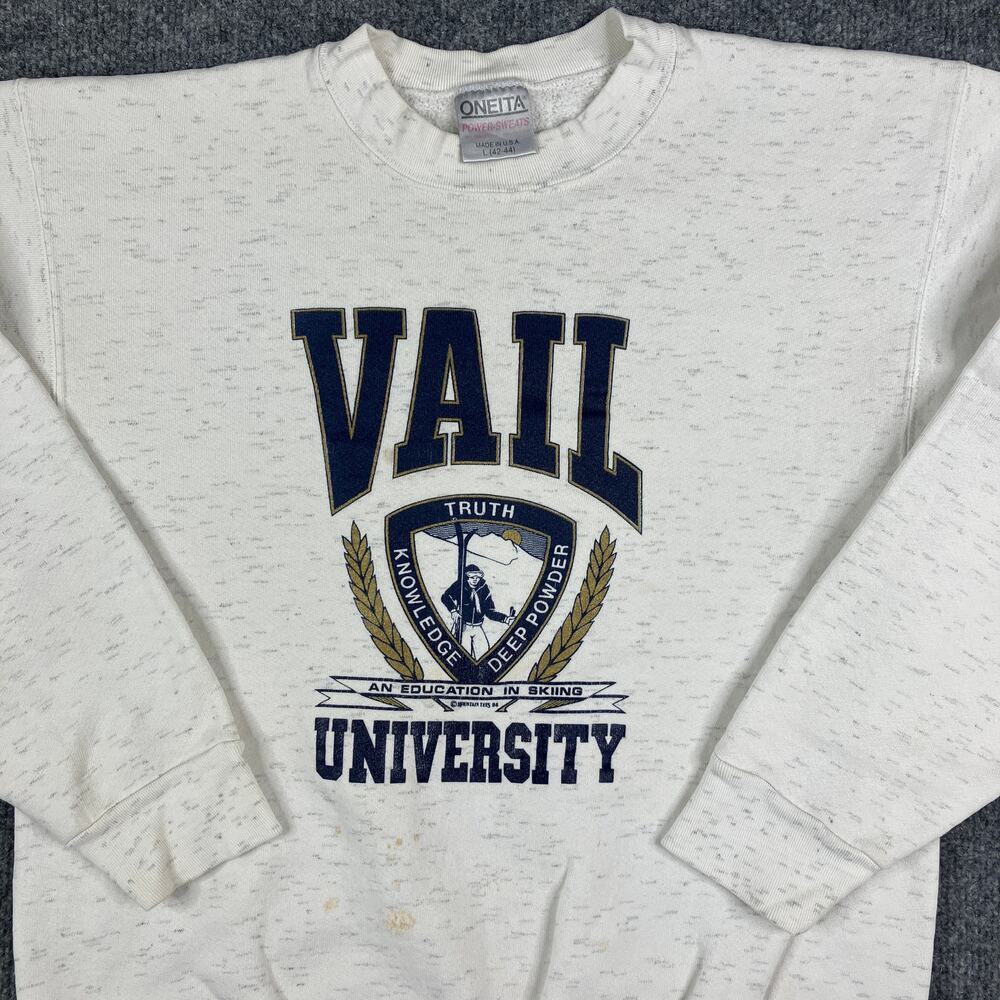 Oneita Sweatshirt Mens Size L White Vail University Graphic Crewneck